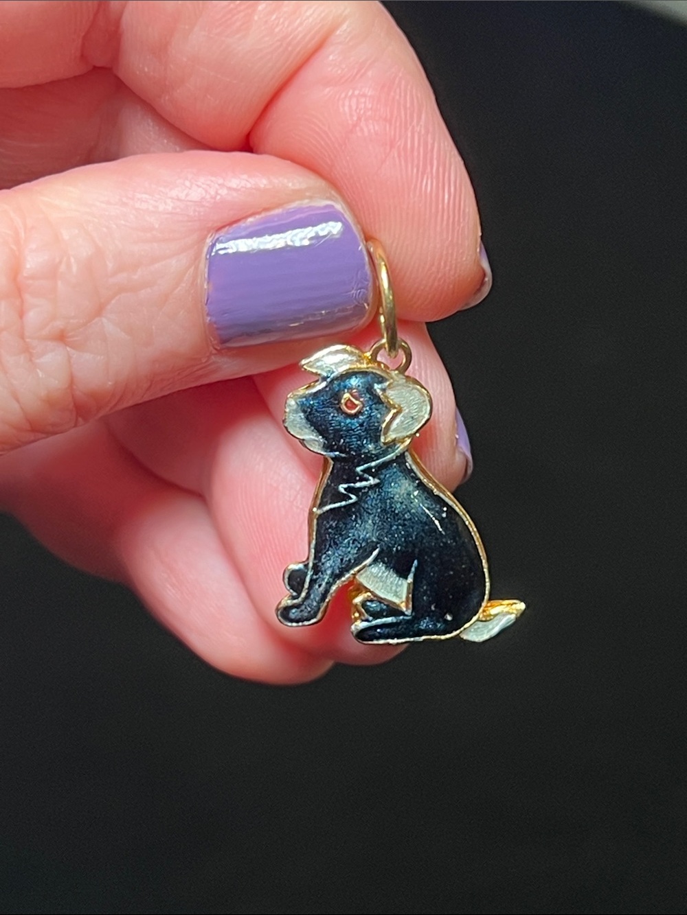 Vintage Dog Guilloche Enamel Good Gilt Charm Necklace Pendant